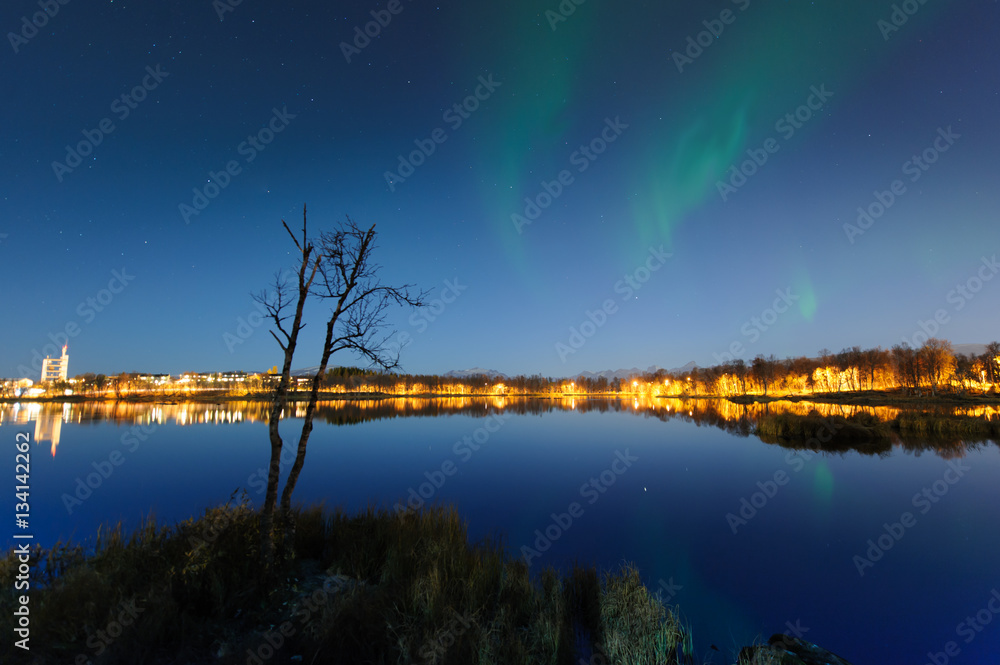 Northern Lights over Lake Prestvann Tromso