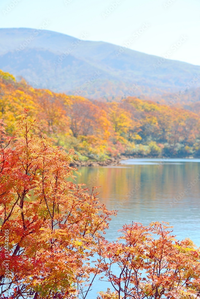 Autumn colors and a lake at Mt Kurikoma in Akita and Iwate Autumn colors and a lake at Mt Kurikoma in Akita and Iwate