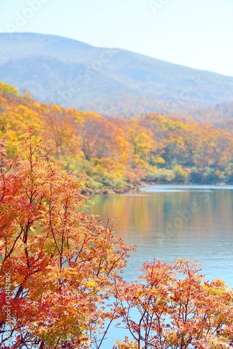 Autumn colors and a lake at Mt Kurikoma in Akita and Iwate