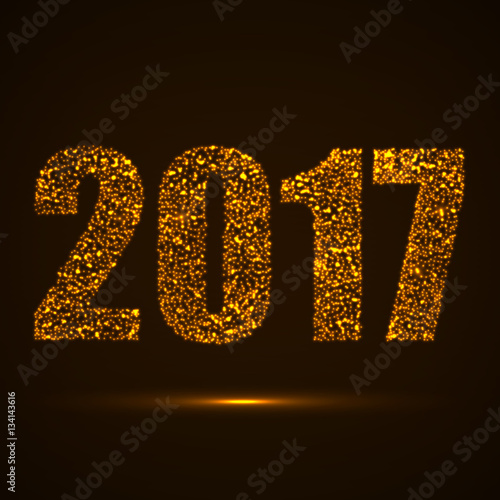 Happy New Year 2017 text design with glowing particles