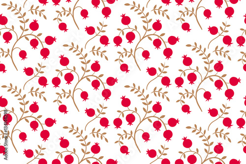 Floral seamless pattern on a white background. Pomegranate print. Vintage vector.