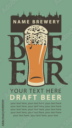 label beer with the old town and glass