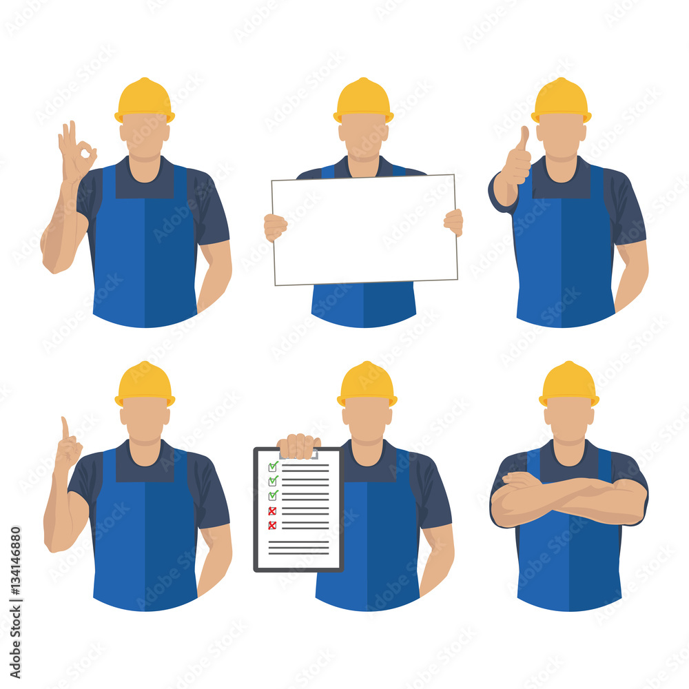 Set icons builder with various symbolic instructions and hand po Set icons builder with various symbolic instructions and hand po