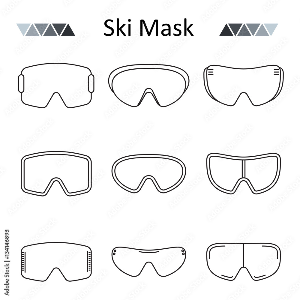 Ski goggles outline set vector icon. Ski goggles outline set vector icon.