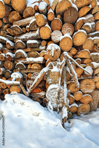 Snow covered firewood figurines photo