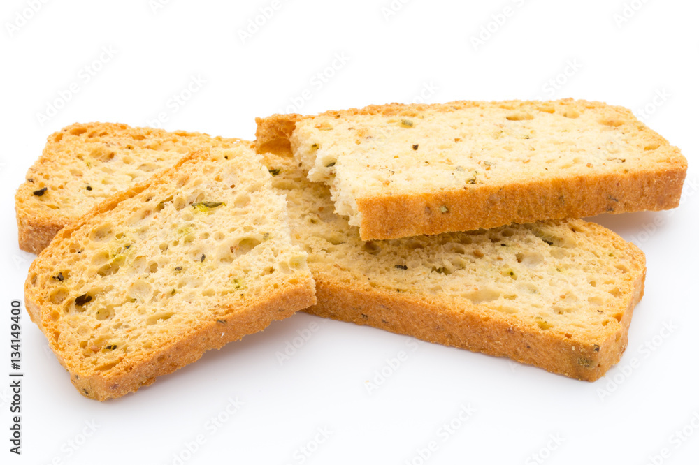 Garlic and herb bread slices. Eco food.