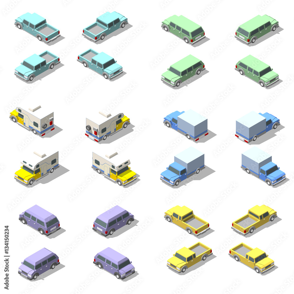 Vector isometric icon set of pickup truck. Vector isometric icon set of pickup truck.
