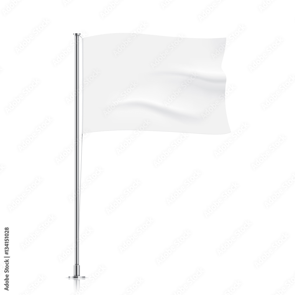 Naklejka premium White flag template. Clean horizontal waving flag, isolated on background. Vector flag mockup.