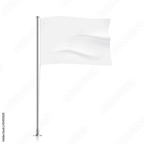 White flag template. Clean horizontal waving flag, isolated on background. Vector flag mockup.