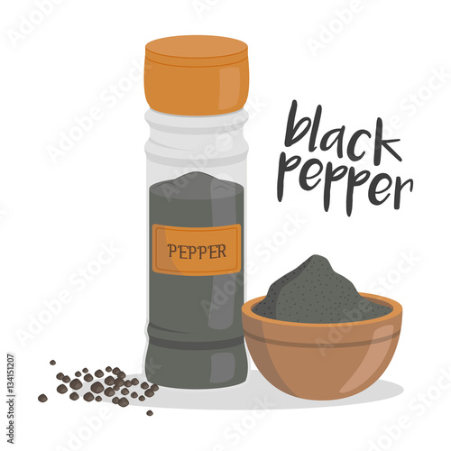 Vector black pepper illustration isolated in cartoon style. Herbs and Species Series