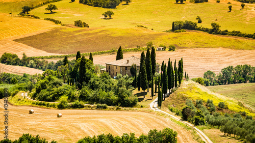 View of a farm house in the tuscan region San Quirico d Orcia in