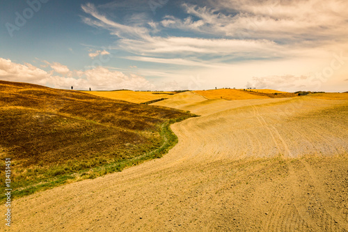 Empty plowed fields in the tuscan region San Quirico d Orcia in