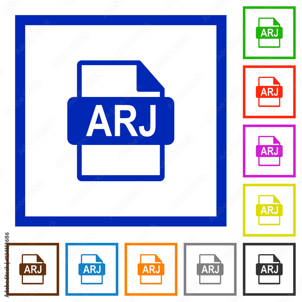 ARJ file format flat framed icons ARJ file format flat framed icons