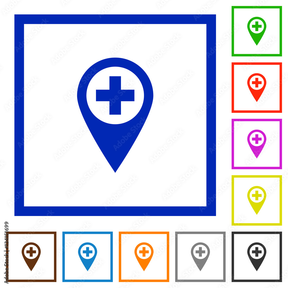 Add new GPS map location flat framed icons Add new GPS map location flat framed icons