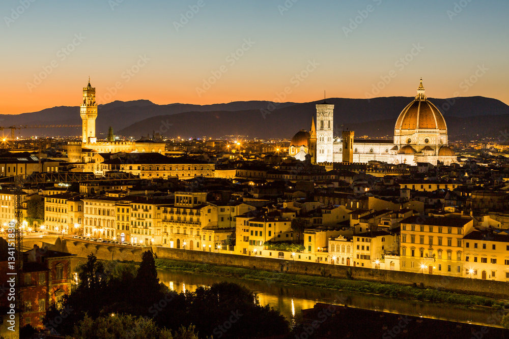 View at sunset to the city of Florence from Michelangelo Square