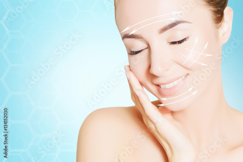 renovating skin concpet. woman face portrait with lifting marks
