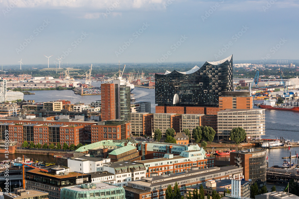 Overlook to the old town part of Hamburg, Germany