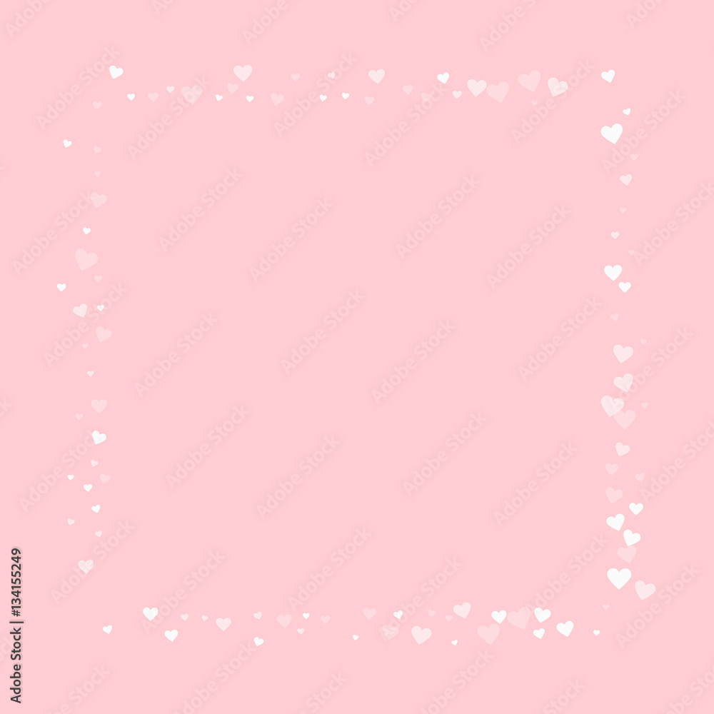 White hearts confetti. Square abstract shape on pale_pink valentine background. Vector illustration.