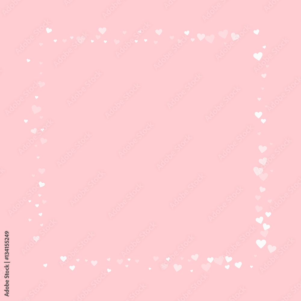 White hearts confetti. Square abstract shape on pale_pink valentine background. Vector illustration. White hearts confetti. Square abstract shape on pale_pink valentine background. Vector illustration.