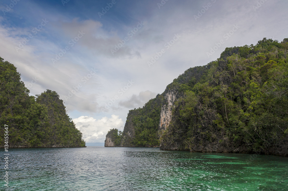 Obraz premium Raja Ampat, Indonesia, is an archipelago comprising over 1,500 small islands comprising hundreds of jungle-covered islands, Raja Ampat is known for its beaches and coral reefs rich with marine life.