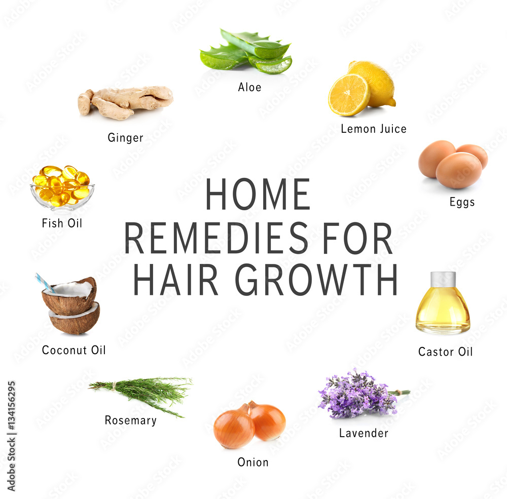 Remedies for hair growth on white background. Beauty concept Stock Photo |  Adobe Stock
