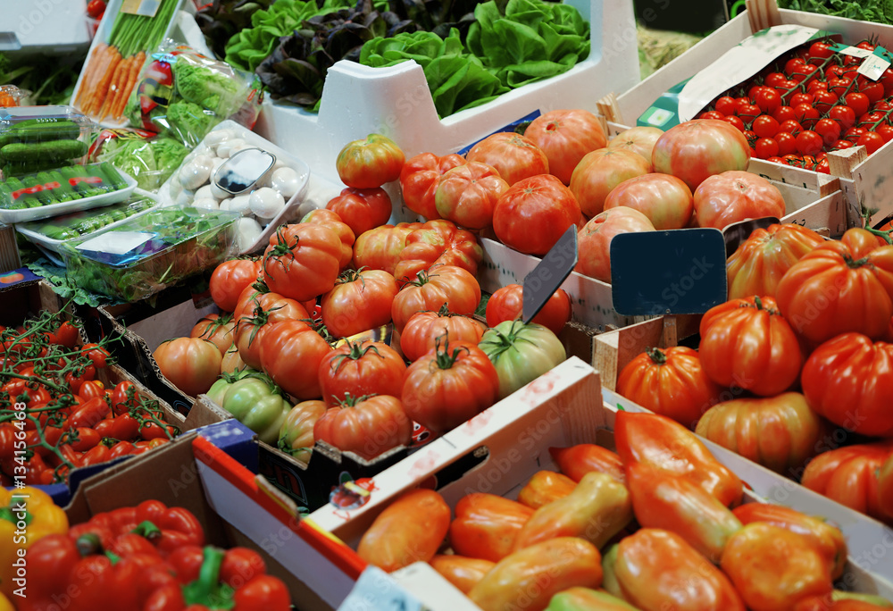 Different fresh vegetables in market place