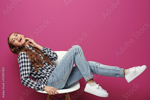 Pretty teenager girl on col...