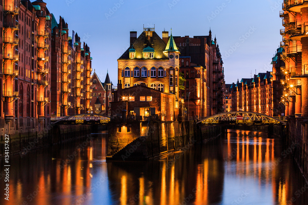 View of the Speicherstadt, also called Hafen City, in Hamburg, View of the Speicherstadt, also called Hafen City, in Hamburg,