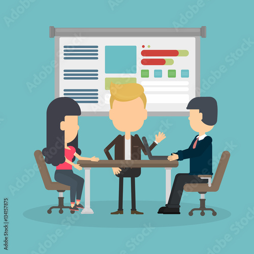 Business conference with people communicating and discussing. Brainstorming, meeting and problem solving.