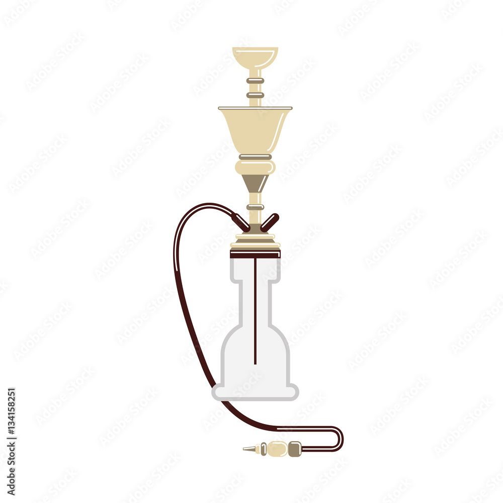 Isolated hookah on white background. Red arabic smoking pipe. Eastern