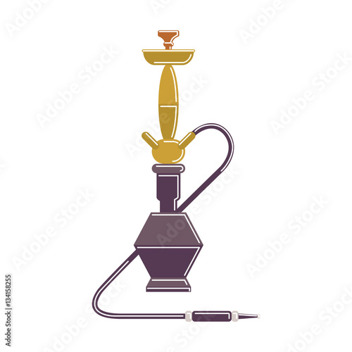 Isolated hookah on white background. Red arabic smoking pipe. Eastern culture.