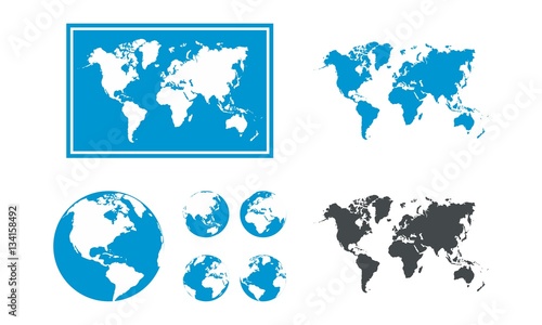 World Map Illustration with globe set