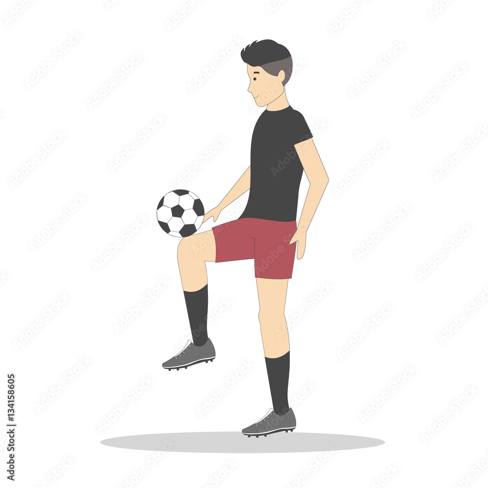 Isolated football player with ball on white background. Soccer player. Man in uniform.