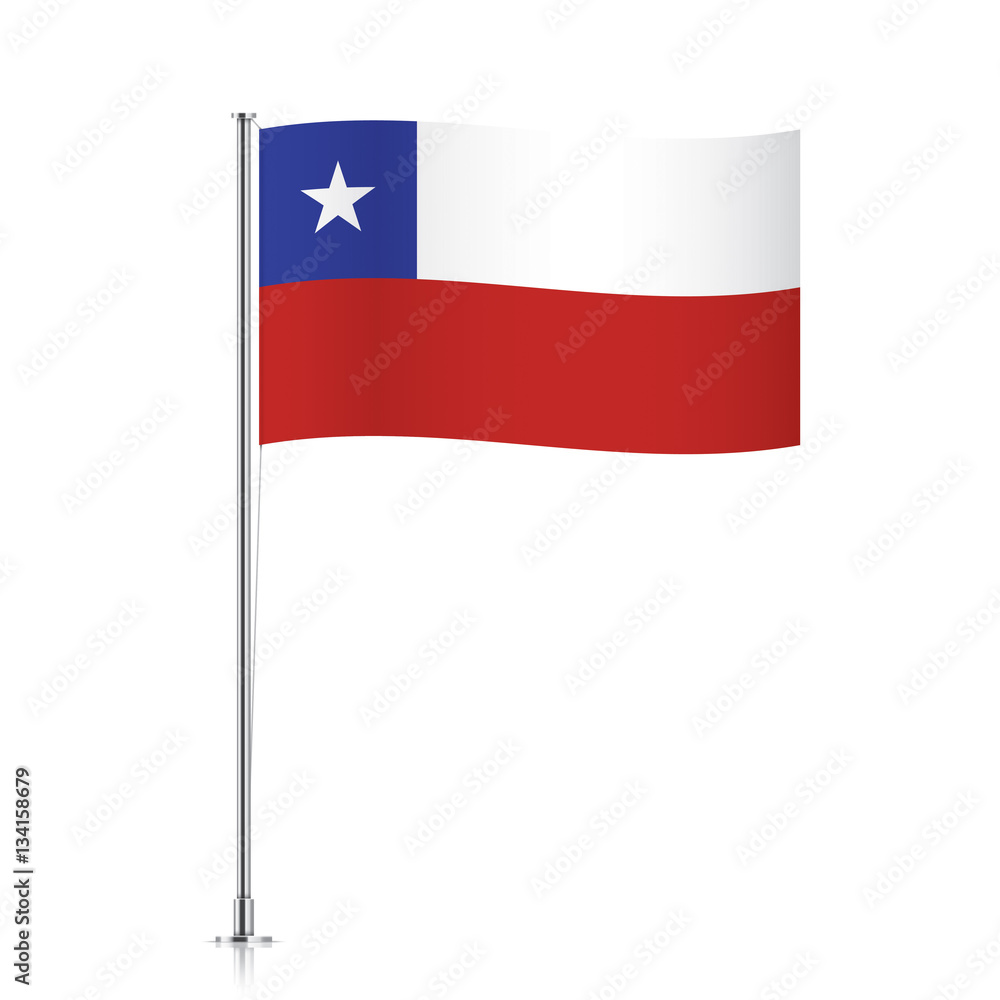 Obraz premium Chile vector flag template. Waving flag of Chile on a metallic pole, isolated on a white background.