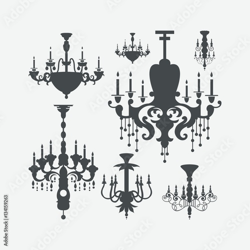 luxury chandelier vector silhouette set