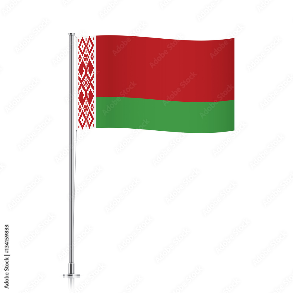 Belorussian vector flag template. Waving flag of Belarus on a metallic pole, isolated on a white background. Belorussian vector flag template. Waving flag of Belarus on a metallic pole, isolated on a white background.