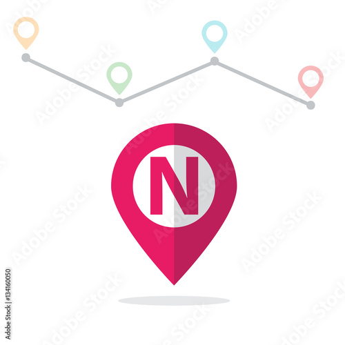 Initial Letter N With Pin Location Logo on Maps