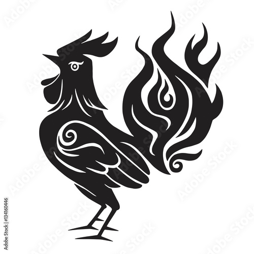 Fire Rooster Chinese New Year Black and White Symbol 2017 