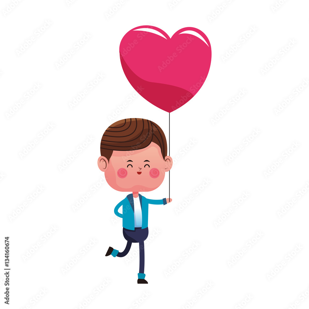 kawaii man with heart balloon icon over white background. colorful design. vector illustration kawaii man with heart balloon icon over white background. colorful design. vector illustration