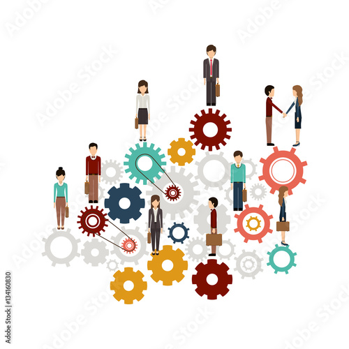 Gear and businesspeople icon. Teamwork people corporate and workforce theme. Isolated design. Vector illustration
