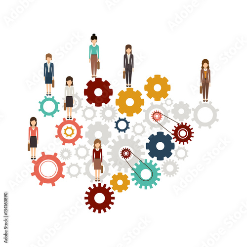 Gear and businesspeople icon. Teamwork people corporate and workforce theme. Isolated design. Vector illustration