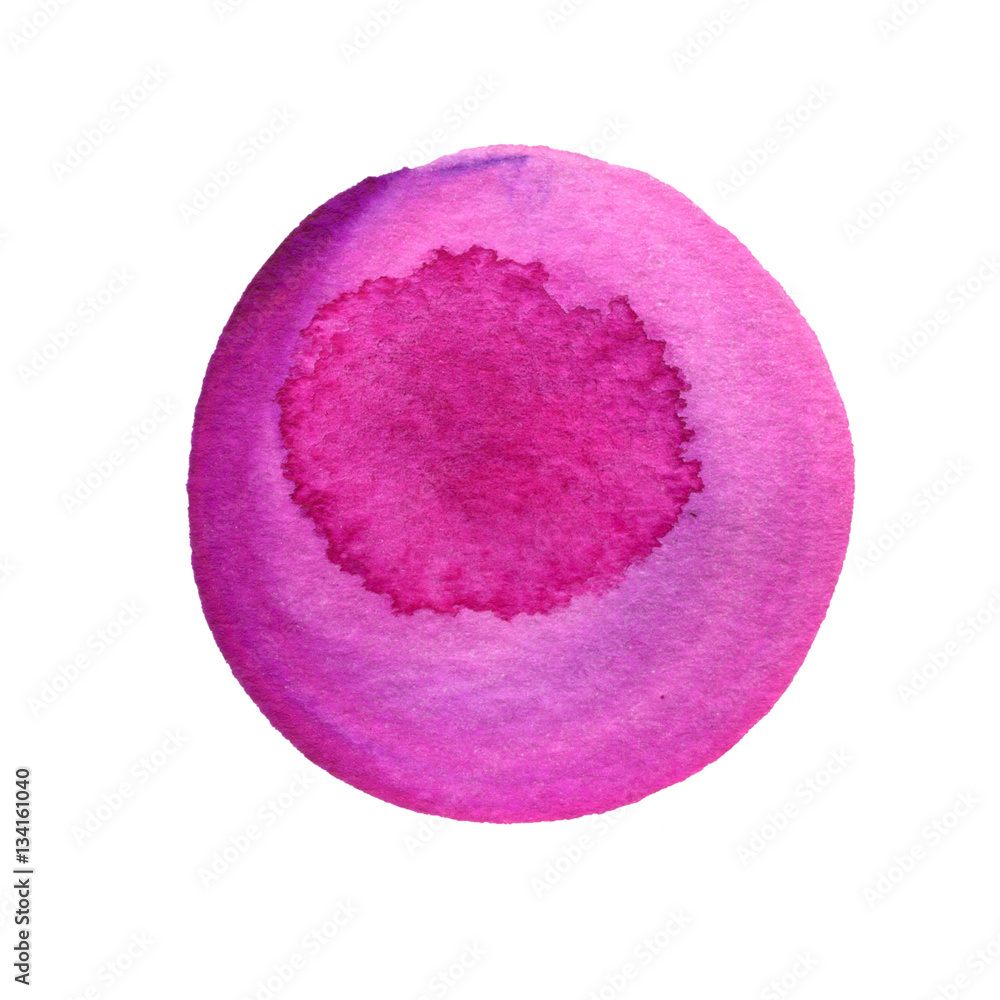 Dark pink, violet watercolor circle isolated on white. Abstract round background. Lavender, orchid, watercolour stains texture. Hand drawn lilac spot. Dark pink, violet watercolor circle isolated on white. Abstract round background. Lavender, orchid, watercolour stains texture. Hand drawn lilac spot.
