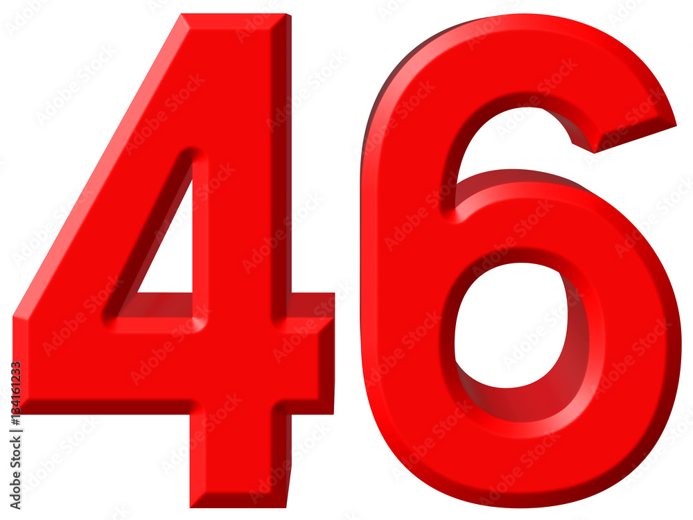 Numeral 46, forty six, isolated on white background, 3d render Numeral 46, forty six, isolated on white background, 3d render