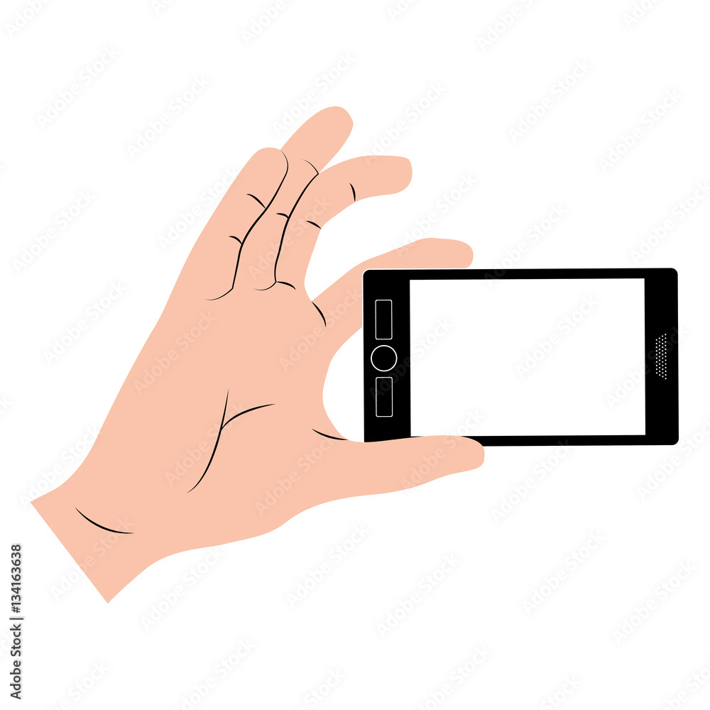 Hand holding smartphone icon. Cellphone mobile digital and phone theme. Isolated design. Vector illustration Hand holding smartphone icon. Cellphone mobile digital and phone theme. Isolated design. Vector illustration