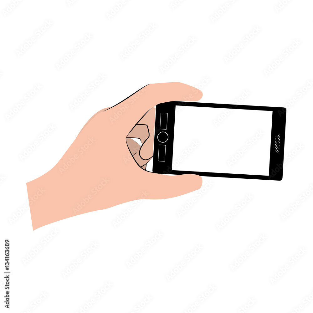 Hand holding smartphone icon. Cellphone mobile digital and phone theme. Isolated design. Vector illustration Hand holding smartphone icon. Cellphone mobile digital and phone theme. Isolated design. Vector illustration