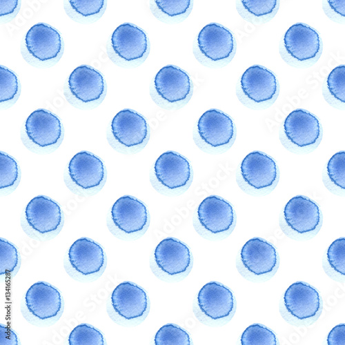 Abstract pattern with of watercolor circles in shades of blue and white. Hand drawn spots. Pattern blue polka dot. Texture for textile, wrapping paper, greeting card, invitation, wallpaper