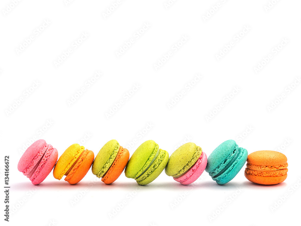 Sweet and colourful french macaroons or macaron on white background, Dessert. Sweet and colourful french macaroons or macaron on white background, Dessert.