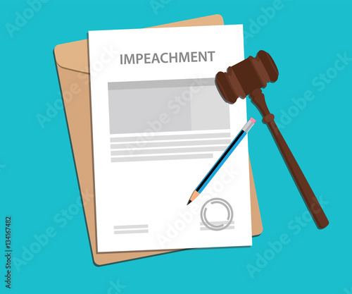 signing impeachment concept illustration with gavel and pencil
