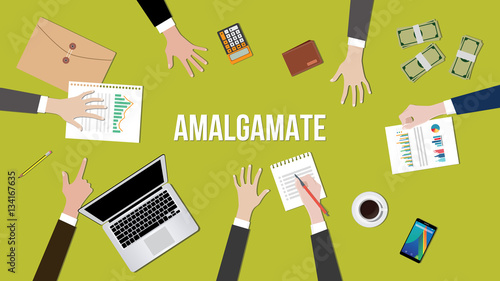 Amalgamate concept illustration in a team dicussion