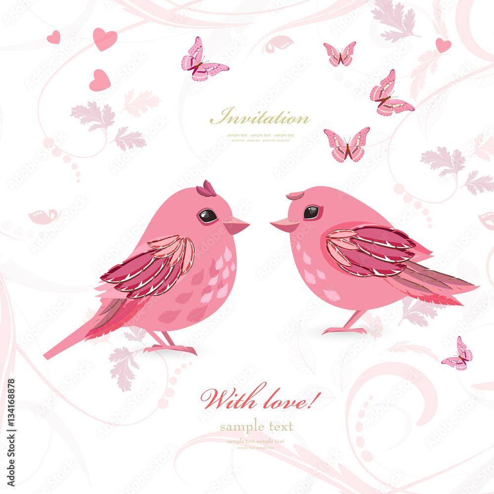 lovely couple birds with butterflies for your design